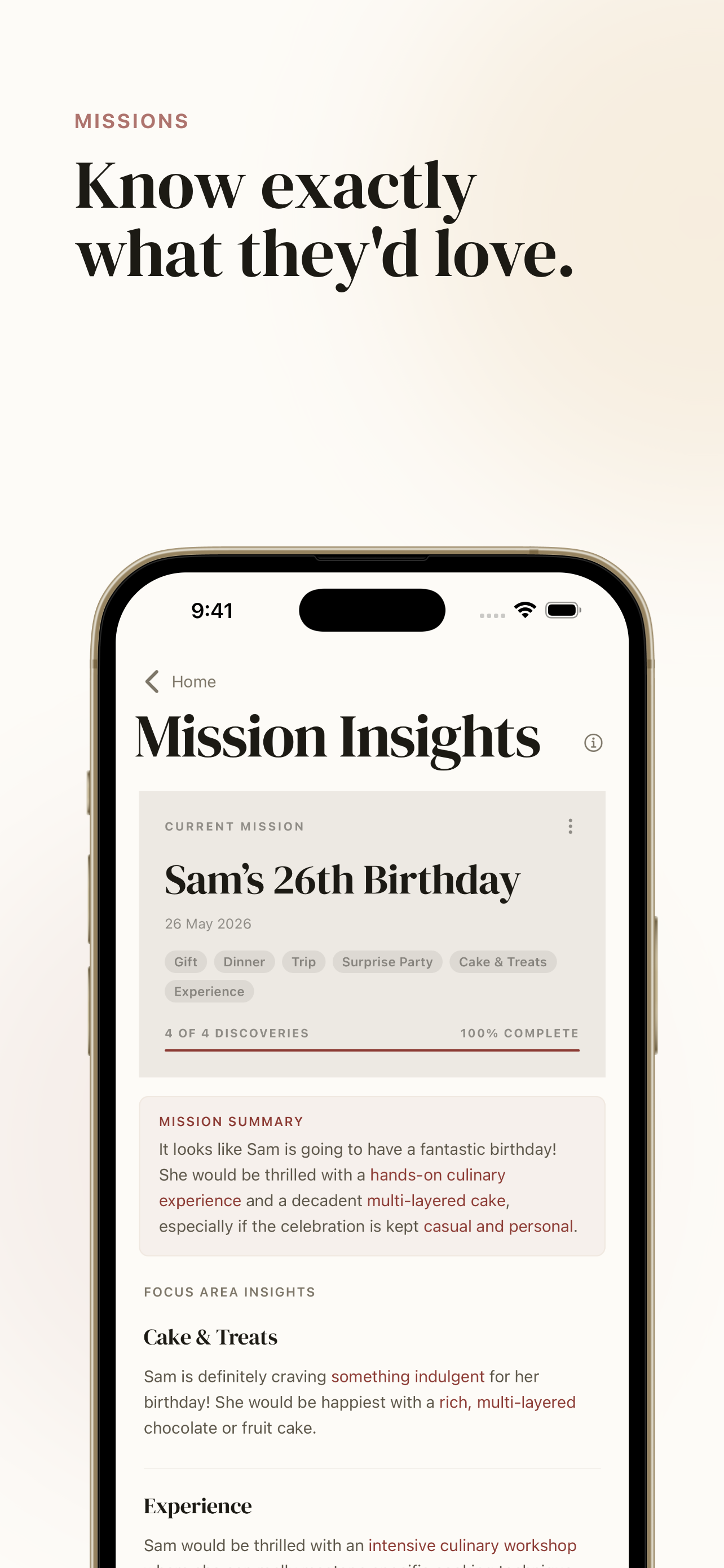 Mission insights screen